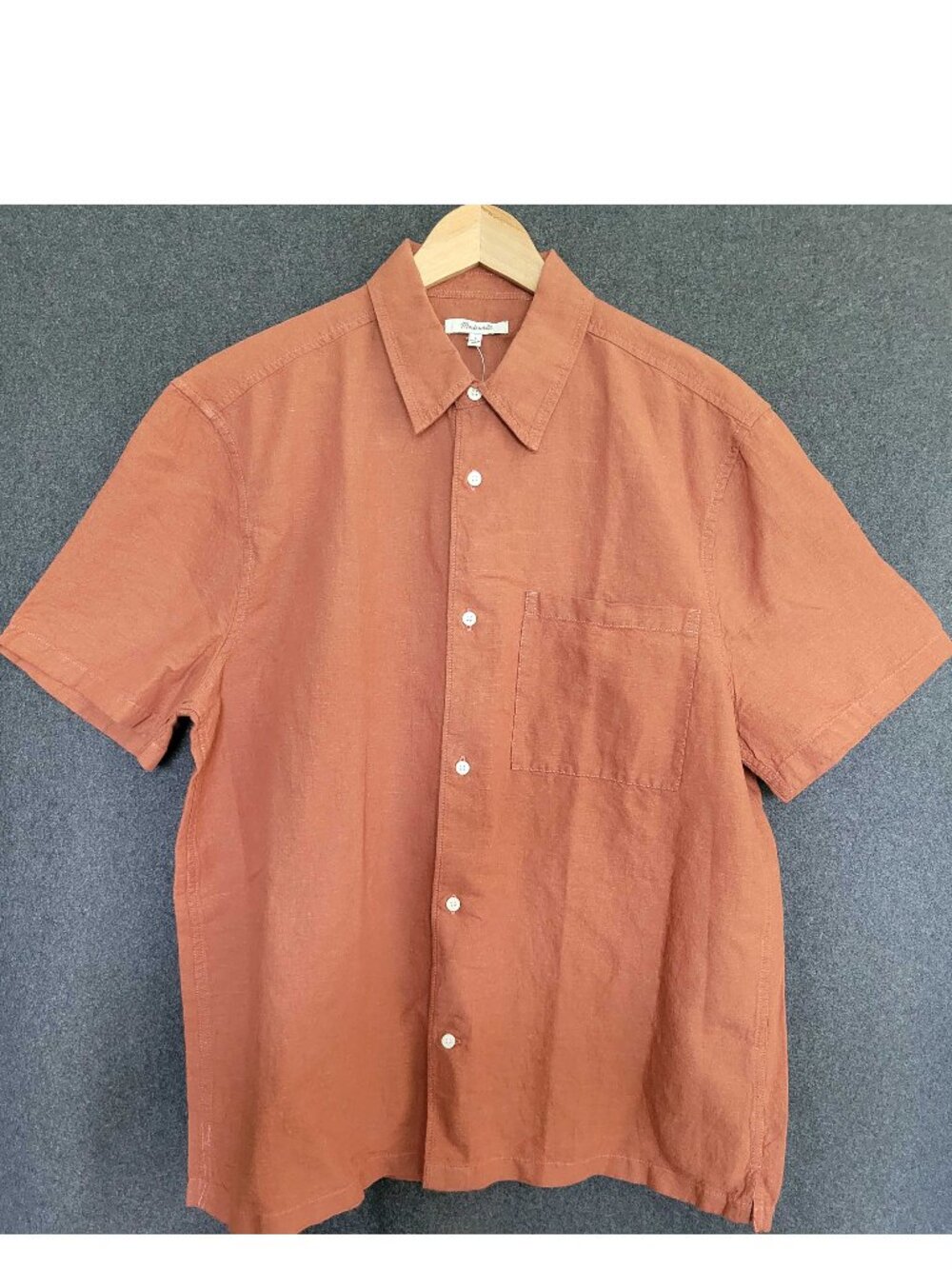 Madewell Linen Cotton Short Sleeve Terracotta Button Up Camp Shirt Men’s L NWT